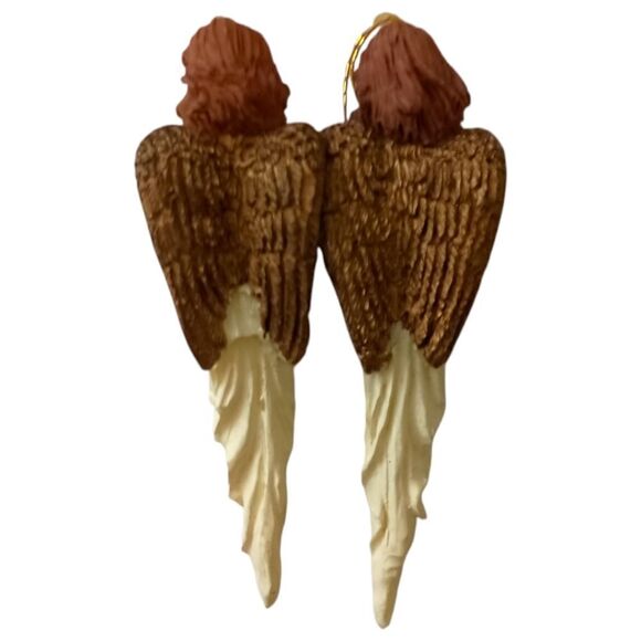 2 Angel Icicle Ornament Christmas Vintage 90s Resin Teardrop Holiday Ivory Gold. - Picture 6 of 13